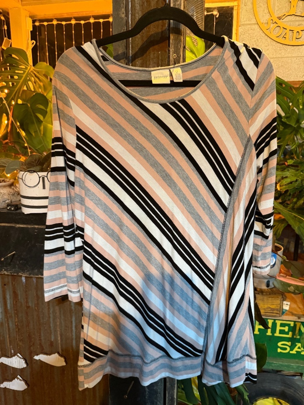Zenergy by Chico's diagonal-striped asymmetric tunic